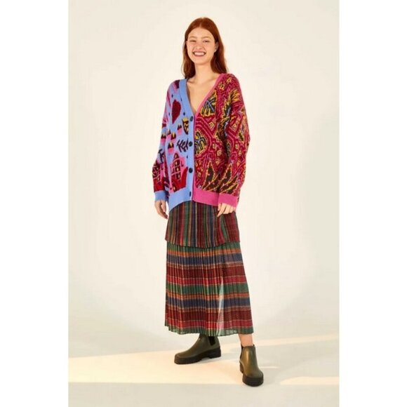 💕FARM RIO💕 Mixed Prints Cardigan  ~ Blue Tropical Magic + Tropical Stripes NWT - Picture 4 of 16